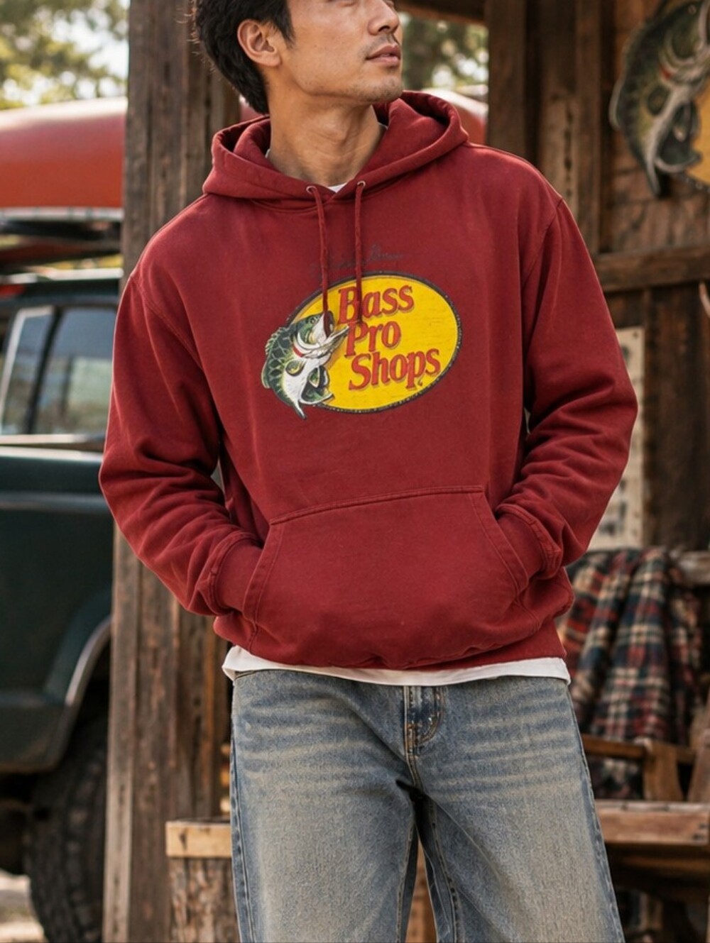 Bass Pro Shops Men's Red Graphic Logo Pullover Hoodie Sweatshirt Size M